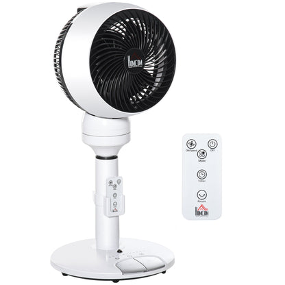 HOMCOM 9'' Air Circulator Fan 3 Speed 3 Mode, 70 degrees Oscillation 90 degrees Vertical Tilt, Height Adjustable, Remote Controller, for Living Room, Bedroom, Office, Black and White