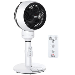 HOMCOM 9'' Air Circulator Fan 3 Speed 3 Mode, 70 degrees Oscillation 90 degrees Vertical Tilt, Height Adjustable, Remote Controller, for Living Room, Bedroom, Office, Black and White