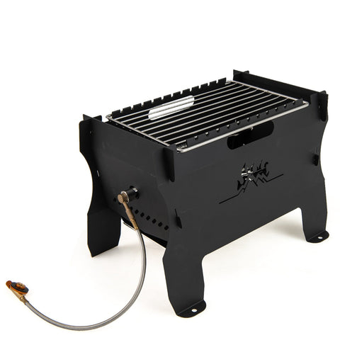 2-in-1 Camping Grill with Stainless Steel Grate and Carrying Bag-Black
