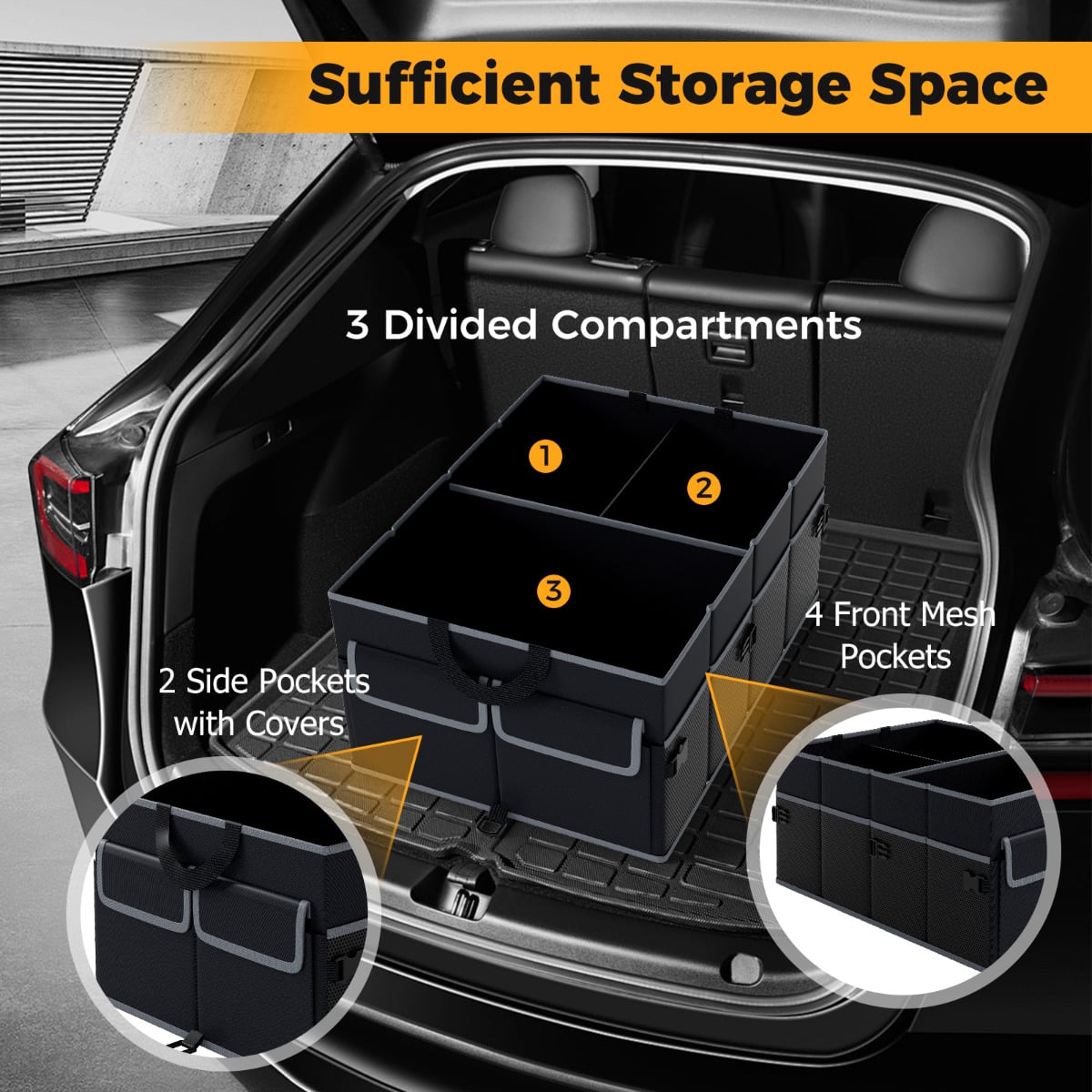 Car Trunk Organizer 48L Collapsible Cargo Storage Box-Black