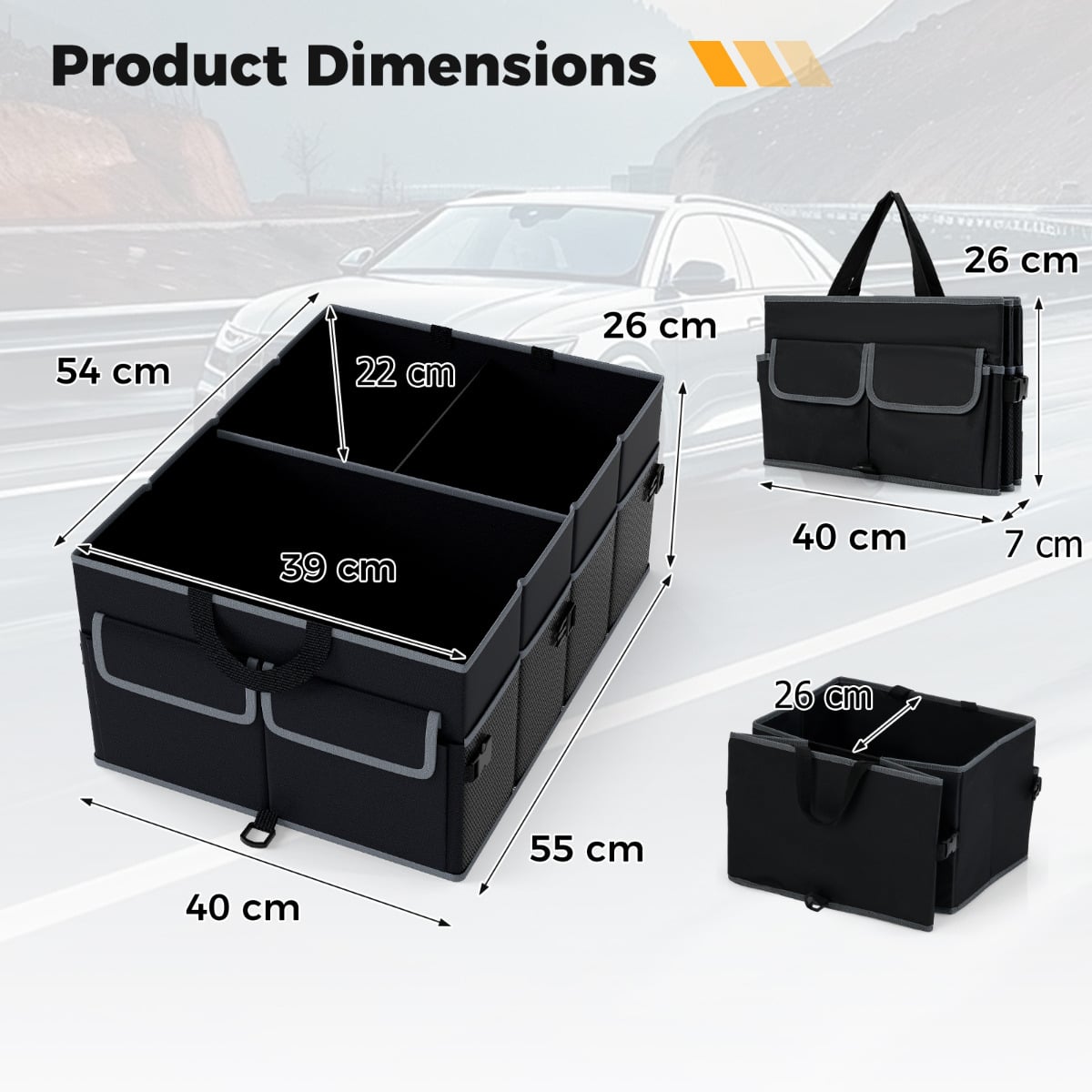 Car Trunk Organizer 48L Collapsible Cargo Storage Box-Black