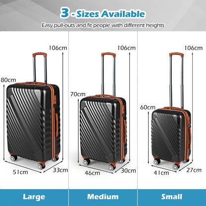 Large/Medium/Small Carry on Suitcase Sets with Premium Wheels and TSA Approved Lock-Black