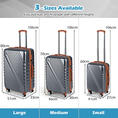 Large/Medium/Small Carry on Suitcase Sets with Premium Wheels and TSA Approved Lock-Grey
