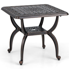 53 cm Cast Aluminum Outdoor Side Table with Hollow-carved Floral Pattern for Garden Porch-Rustic Brown
