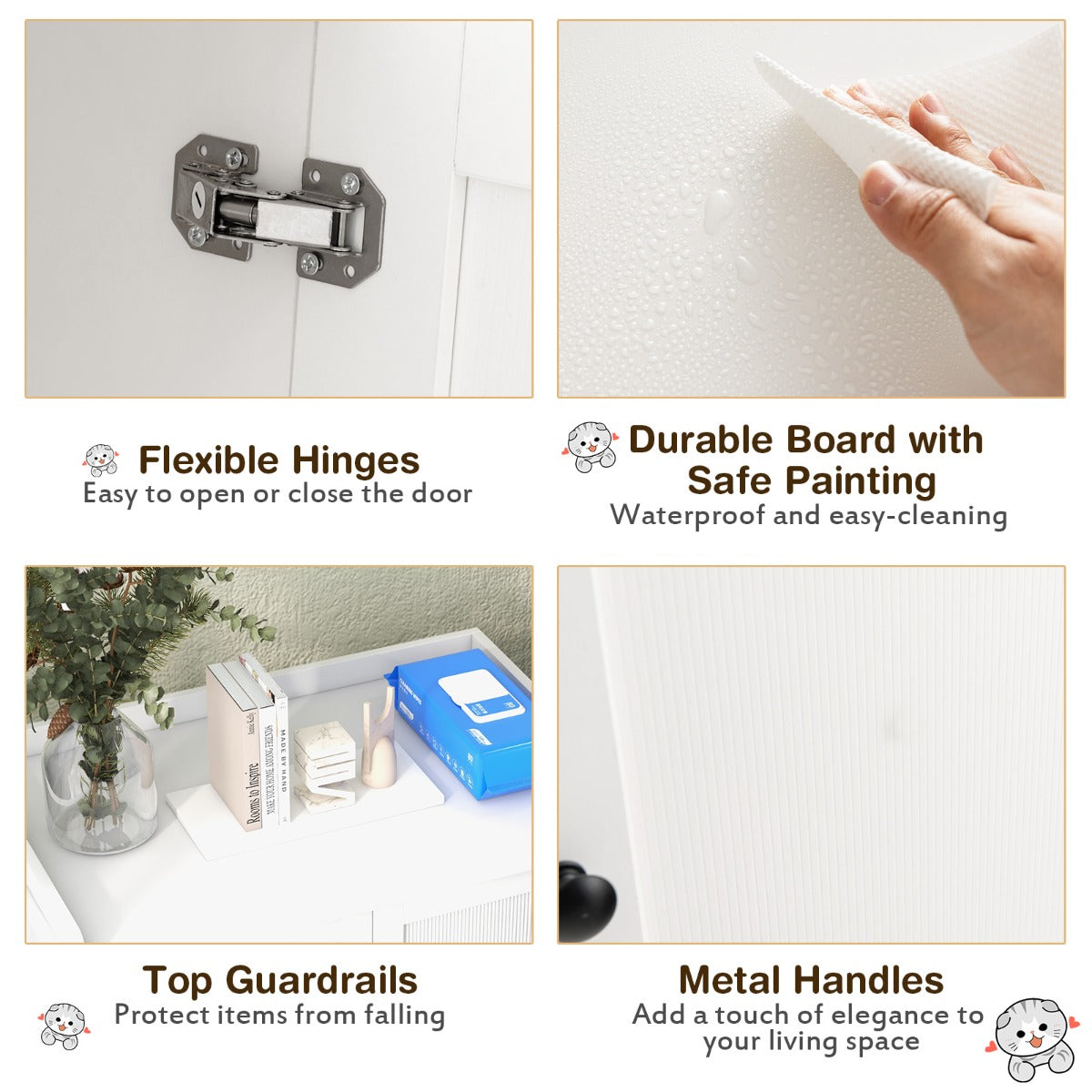 Wooden Cat House with Scratching Pad and Adjustable Divider-White