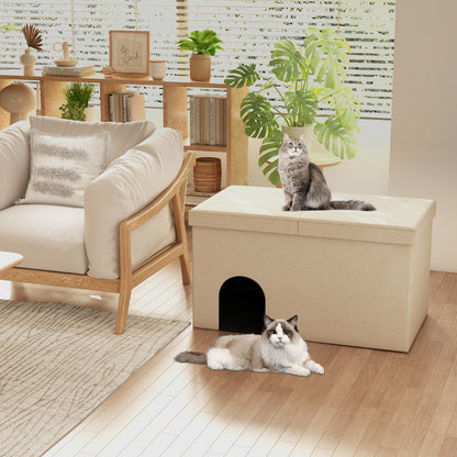 Cat Litter Box Enclosure Hidden Furniture with Urine Proof Litter Mat-Beige