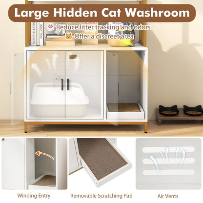 Cat Litter Box Enclosure with Storage and Shelves-White