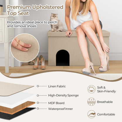 Cat Litter Box Enclosure Hidden Furniture with Urine Proof Litter Mat-Beige