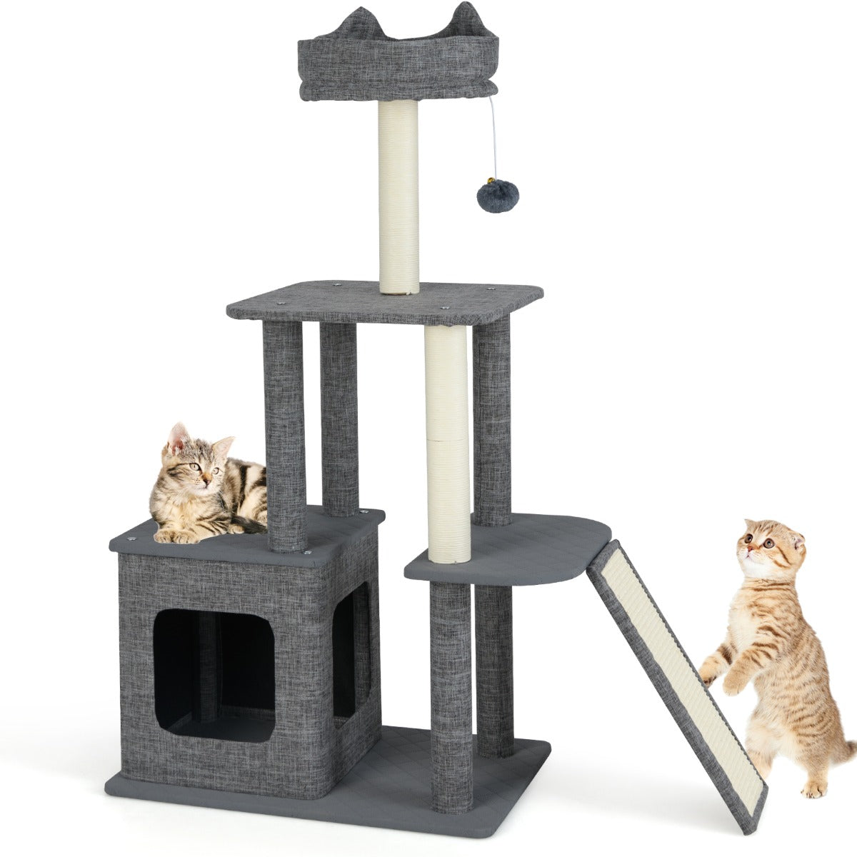 117 CM Modern Cat Tree for Indoor Cats Cat Tower with Scratching Posts-Grey