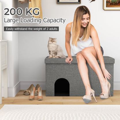 Cat Litter Box Enclosure Hidden Furniture with Urine Proof Litter Mat-Gray