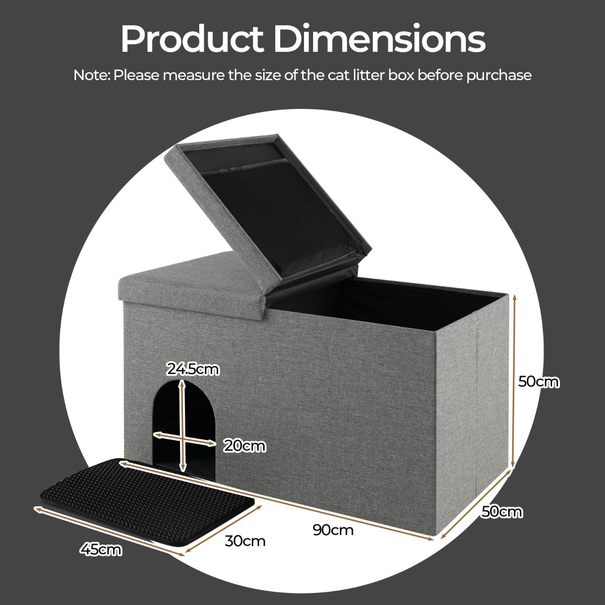 Cat Litter Box Enclosure Hidden Furniture with Urine Proof Litter Mat-Gray