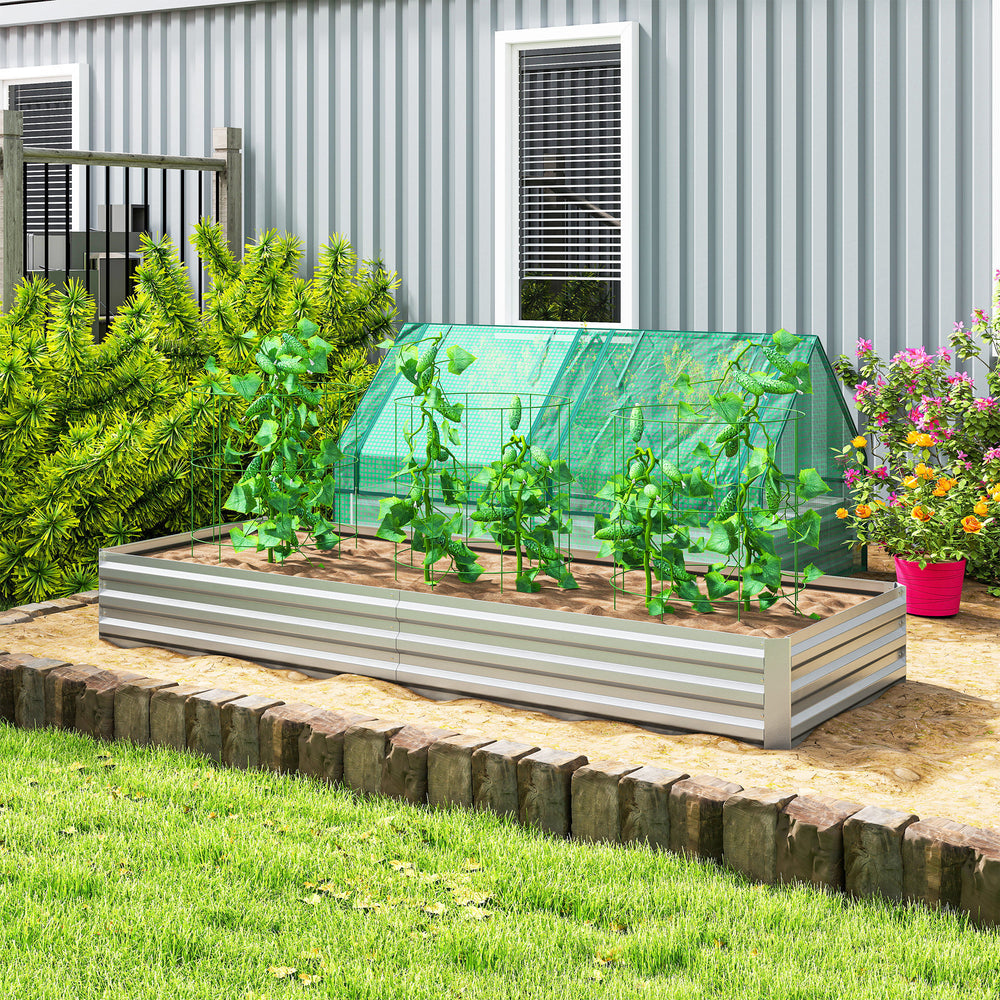 Outsunny Metal Raised Garden Bed Planter Box Outdoor Planters for Growing Flowers, Herbs, Green, Silver