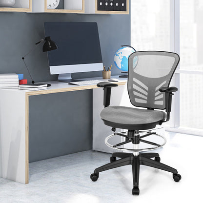 Mid-Back Drafting Chair with Adjustable Foot Ring for Office & Home-Grey