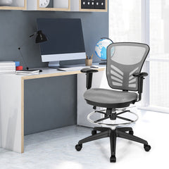 Mid-Back Drafting Chair with Adjustable Foot Ring for Office & Home-Grey