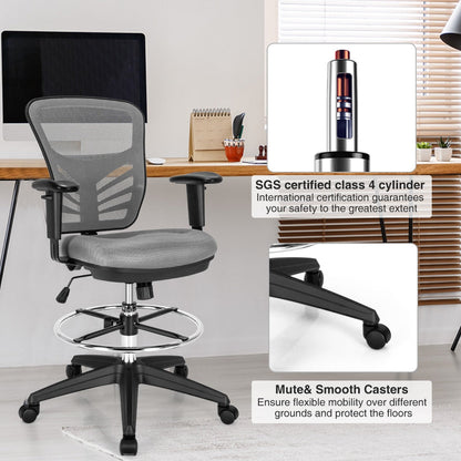 Mid-Back Drafting Chair with Adjustable Foot Ring for Office & Home-Grey