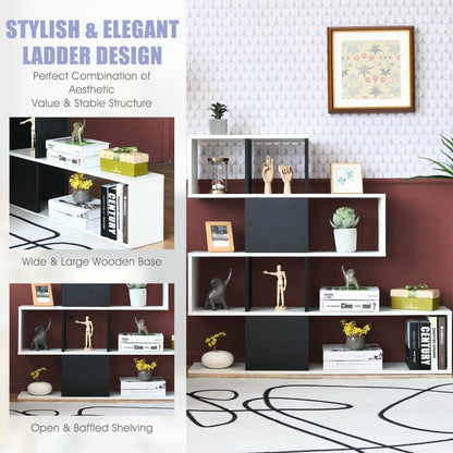 5-Tier Display and Storage Bookshelf for Home and Office-Black and White