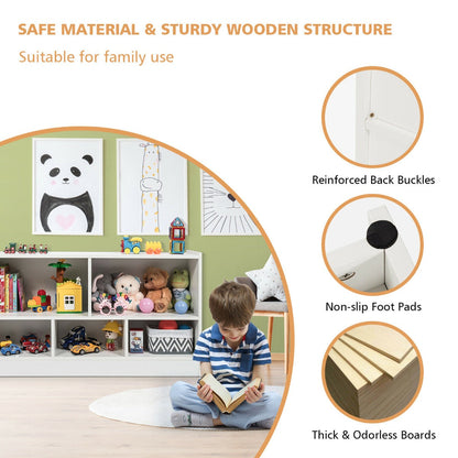 Wooden Storage Bookcase with 2 Tiers and 5 Cubes-White