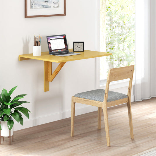 80 x 60 cm Wall Mounted Folding Table Drop-Leaf Floating Writing Desk-Natural