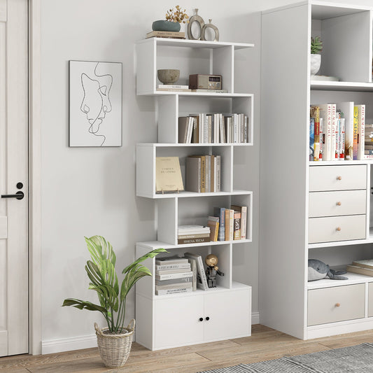 S-Shaped Bookshelf with Storage Cabiet for Living Room White