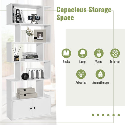 S-Shaped Bookshelf with Storage Cabiet for Living Room White