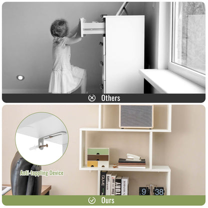 S-Shaped Bookshelf with Storage Cabiet for Living Room White