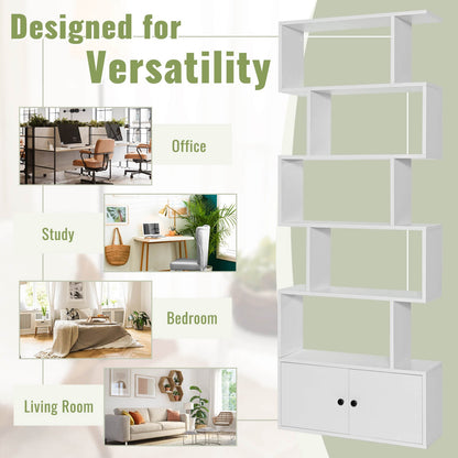 S-Shaped Bookshelf with Storage Cabiet for Living Room White