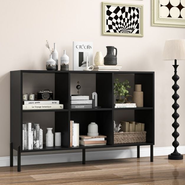 Open-Back Bookshelf with Drawer for Study-Black
