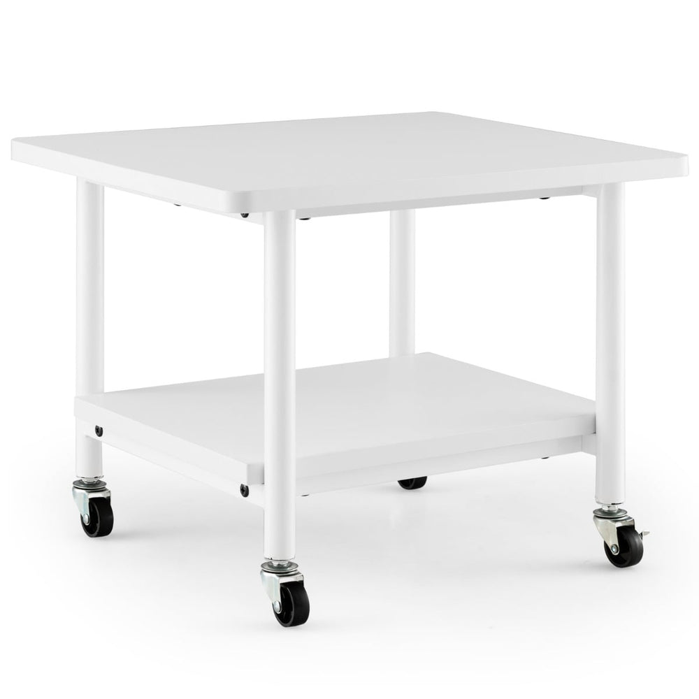2 Tier Wooden Printer Stand with 360° Swivel Casters-Off White