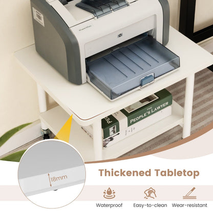 2 Tier Wooden Printer Stand with 360° Swivel Casters-White