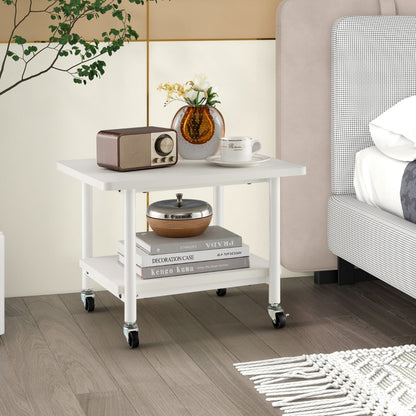 2 Tier Wooden Printer Stand with 360° Swivel Casters-White