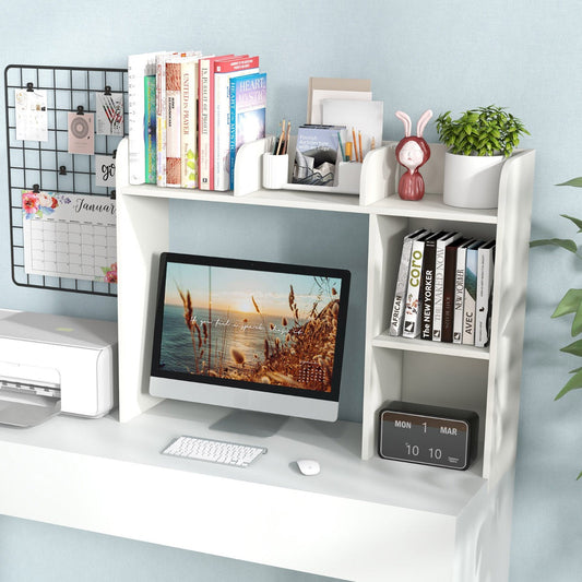 3-Tier Multipurpose Desk Bookshelf with 4 Shelves-White