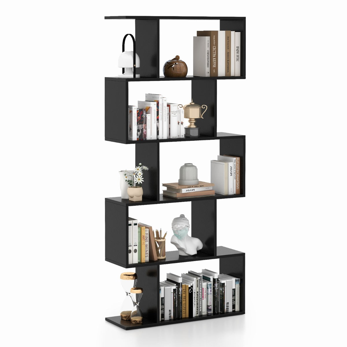 Geometric S-Shaped Bookcase with Anti-Toppling Device for Living Room/ Home/ Office
