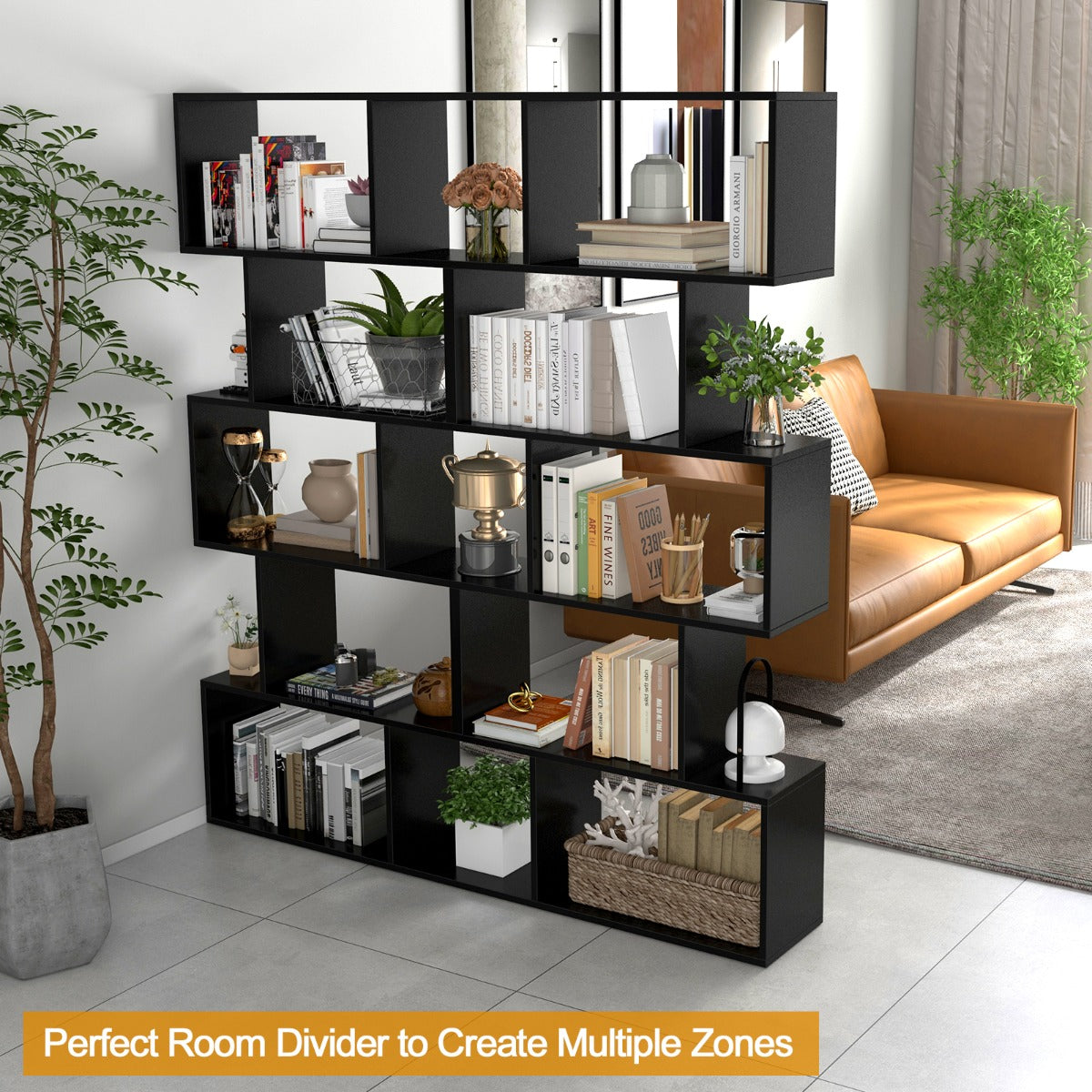 Geometric S-Shaped Bookcase with Anti-Toppling Device for Living Room/ Home/ Office