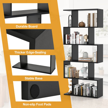 Geometric S-Shaped Bookcase with Anti-Toppling Device for Living Room/ Home/ Office