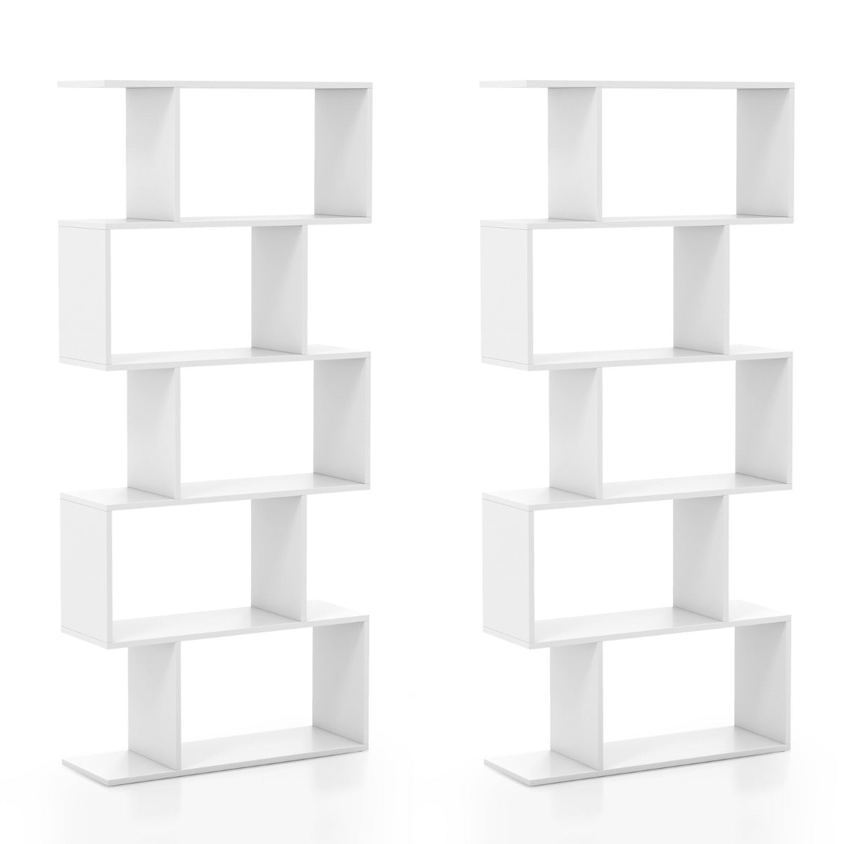 Geometric S-Shaped Bookcase with Anti-Toppling Device for Living Room Home Office-White