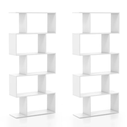 Geometric S-Shaped Bookcase with Anti-Toppling Device for Living Room Home Office-White