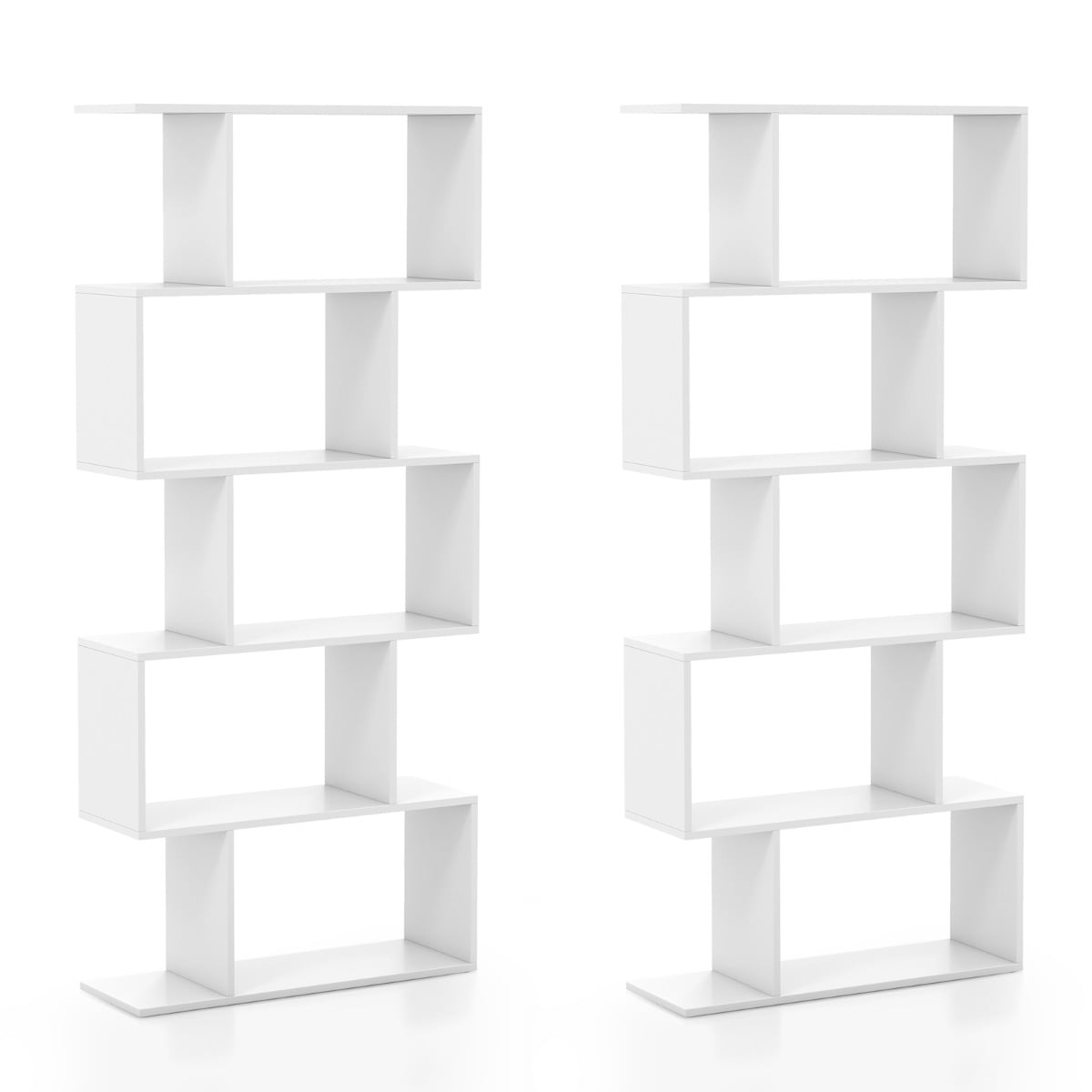 Geometric S-Shaped Bookcase with Anti-Toppling Device for Living Room Home Office-White