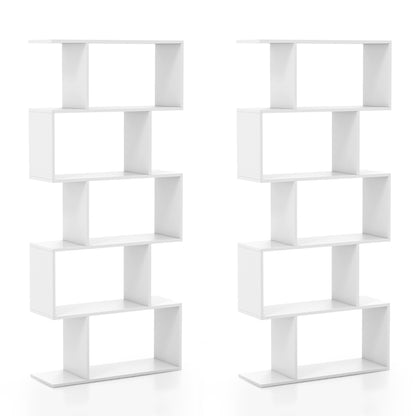 Geometric S-Shaped Bookcase with Anti-Toppling Device for Living Room Home Office-White