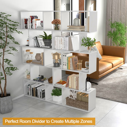 Geometric S-Shaped Bookcase with Anti-Toppling Device for Living Room Home Office-White