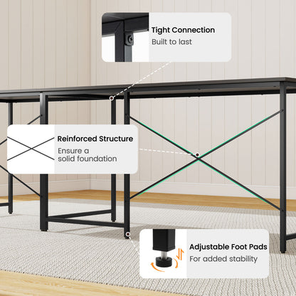 Reversible L-Shaped Desk with Built-in Power Strip and Removable Host Stand-Dark Grey