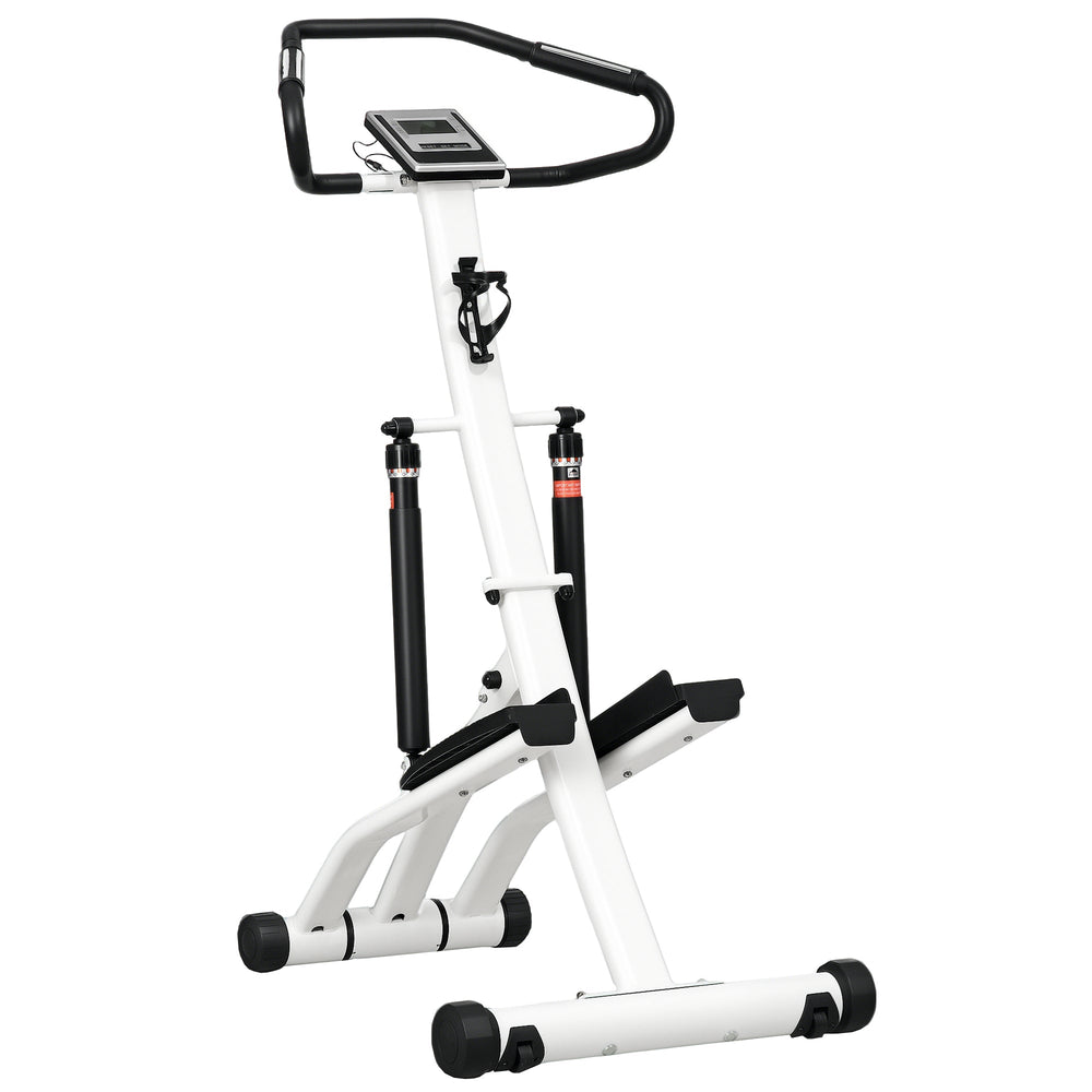 SPORTNOW Stepper Machine for Home, Foldable Stair Stepper with 12-Level Hydraulic Resistance, Stair Climber with LCD Monitor, Heart Rate Sensor and Drink Holder, White and Black