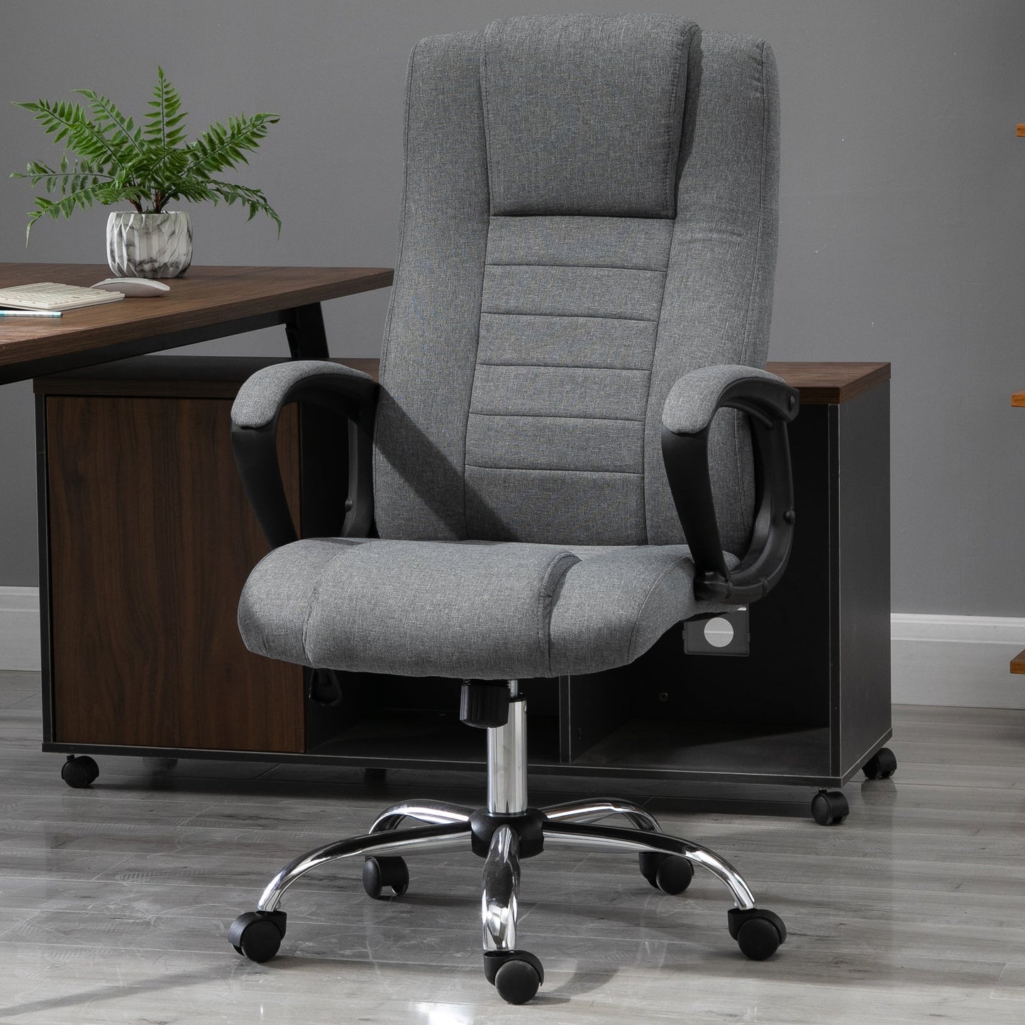 Vinsetto High Back Office Chair 360° Swivel Chair Adjustable Height Tilt Function Linen Deep Grey 62W x 62D x 110-119H cm