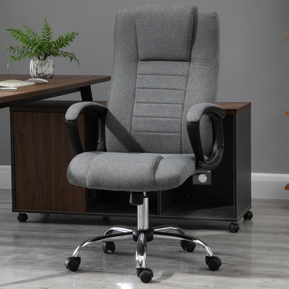 Vinsetto Office Chair, Computer Desk Chair, Linen Fabric Swivel Chair with Adjustable Height, Rolling Wheels for Home and Study, Grey