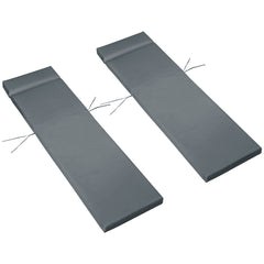 Outsunny Set of 2 Sun Lounger Cushions, Replacement Cushions for Rattan Furniture with Ties, 196 x 55 cm, Cushion ONLY, Dark Grey