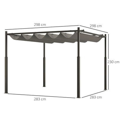 Outsunny 3 x 3(m) Metal Pergola with Retractable Roof and Magnetic Fixture, Outdoor Gazebo Garden Pergola Kit Sun Shade Canopy, UPF30+, 80mm Metal Column, Grey