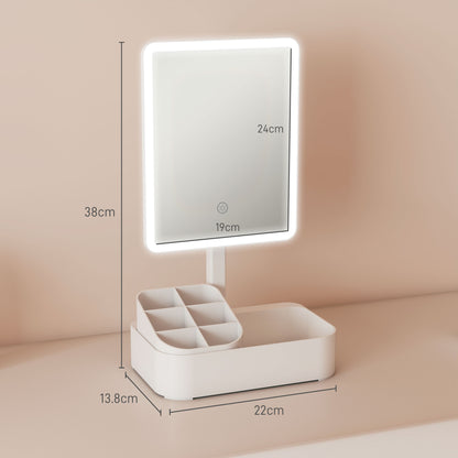 HOMCOM Makeup Mirror with Lights, Rechargeable Vanity Mirror w/ Touch Screen, 2 Lighting Modes and 180Â° Rotation, White