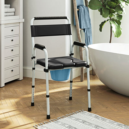 HOMCOM Commode Chair for Elderly with Arms and Back, Lightweight Non-Slip Commode w/ Removable Bucket, Height Adjustable, Black