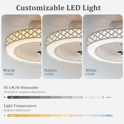 19 Inches Ceiling Fan with 3000-6500K Dimmable LED and 6 Wind Speeds & Timer-White