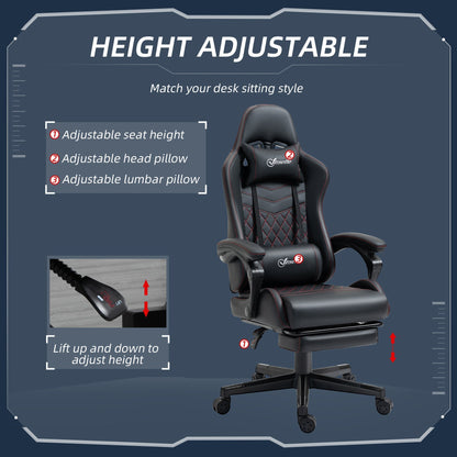 Vinsetto Racing Gaming Chair w/ Arm, PU Leather Gamer Recliner Home Office, Black Red