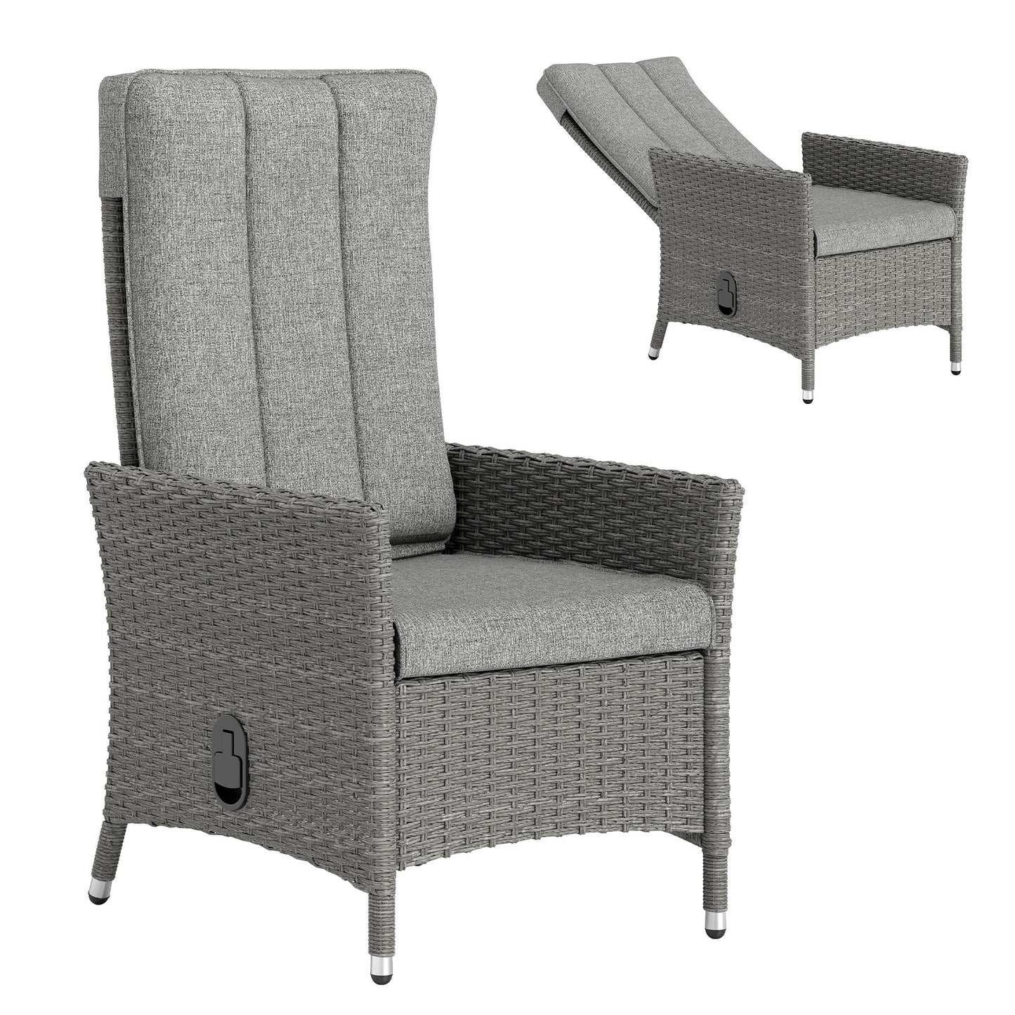 Outsunny 105Â°-150Â° Reclining Rattan Chair - Light Grey